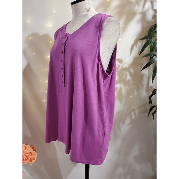 J Jill Womens Rib Trim Henley Tank Top Size XL Pink Soft Cotton Tencel Modal - Picture 2 of 10